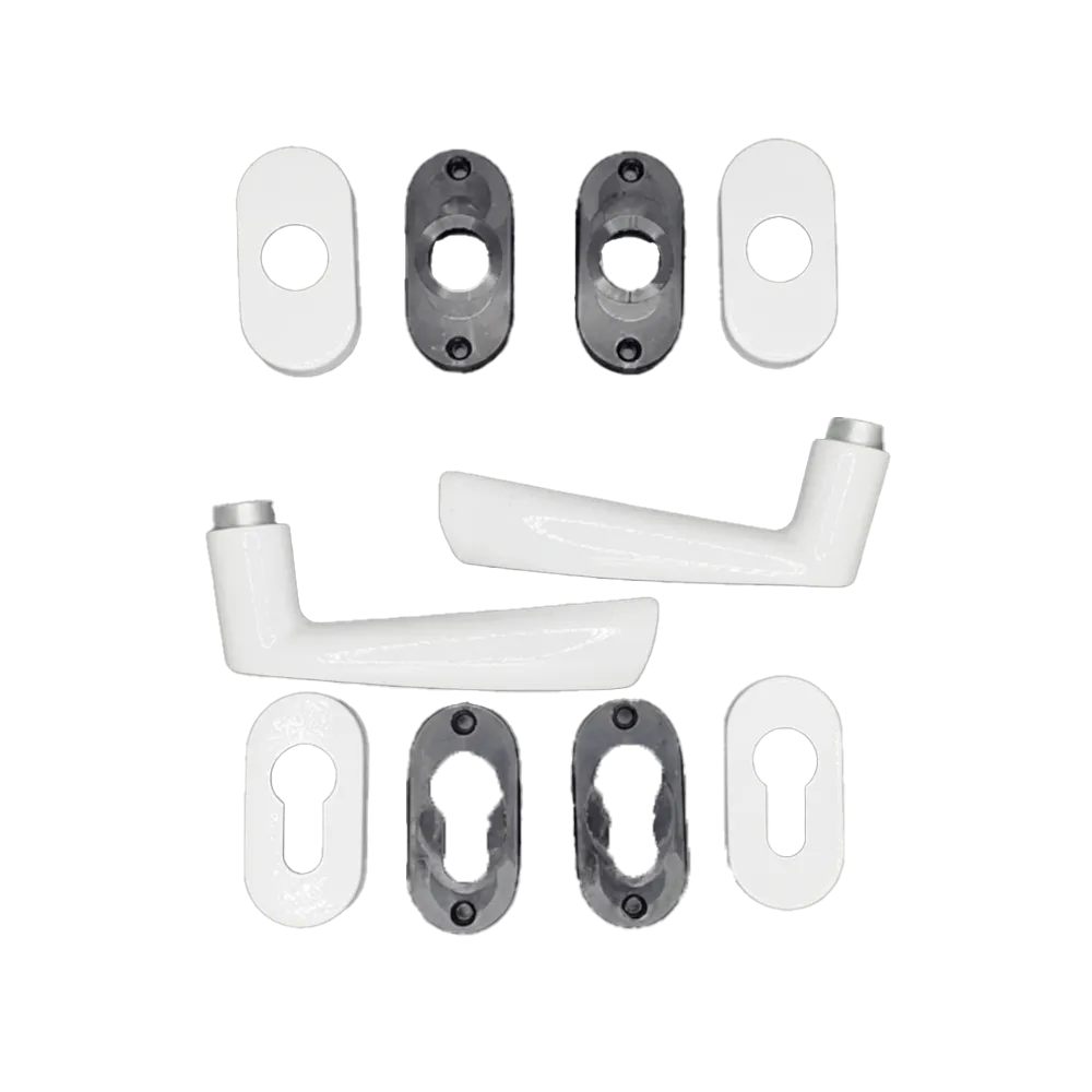 [POIGNEE9010] PAIR OF RAL 9010 ALUMINIUM HANDLES WITH CYLINDER COVERS