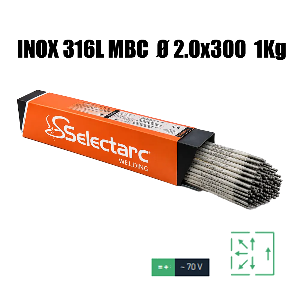 [MMAINOX316L 2.0 1KG] ELECTRODOS DE ACERO INOXIDABLE 316L MBC Ø2,0 x 300 – CAJA DE 1 KG