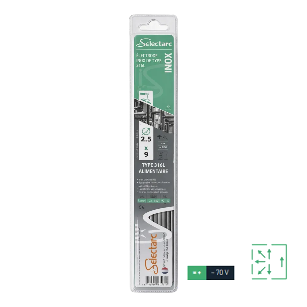 [MMAINOX316L 2..5 BLIS9] ELECTRODOS DE ACERO INOXIDABLE 316L MBC Ø2,5 x 350 – BLÍSTER 9 U