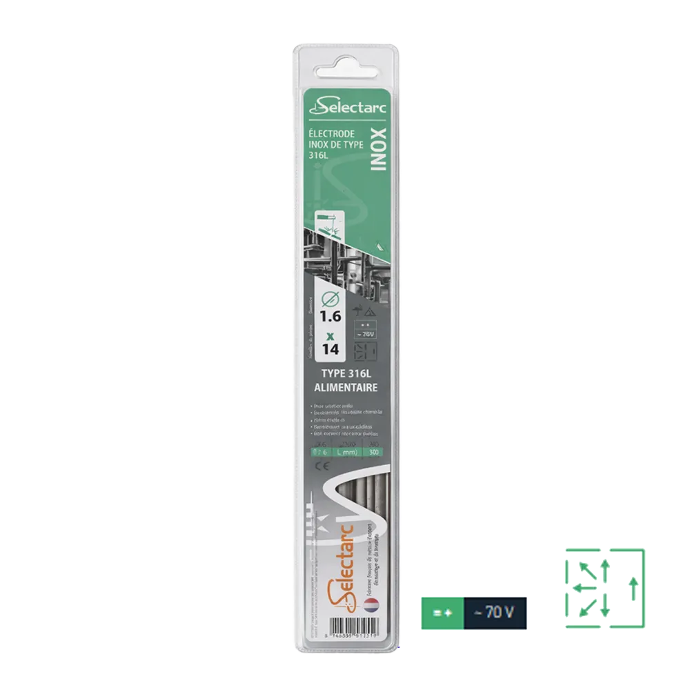 [MMAINOX316L 1.6 BLIS14] ELECTRODOS DE ACERO INOXIDABLE 316L MBC Ø1,6 x 250 – BLÍSTER 14 U